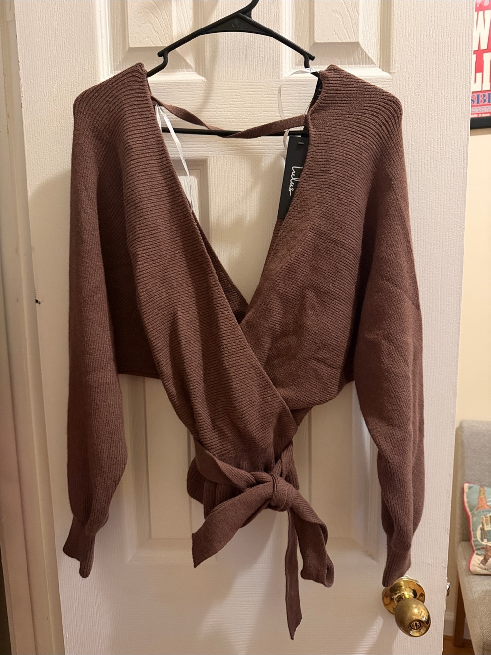 Lulu's Cocoa Brown Wrap Tie V-Neck Sweater